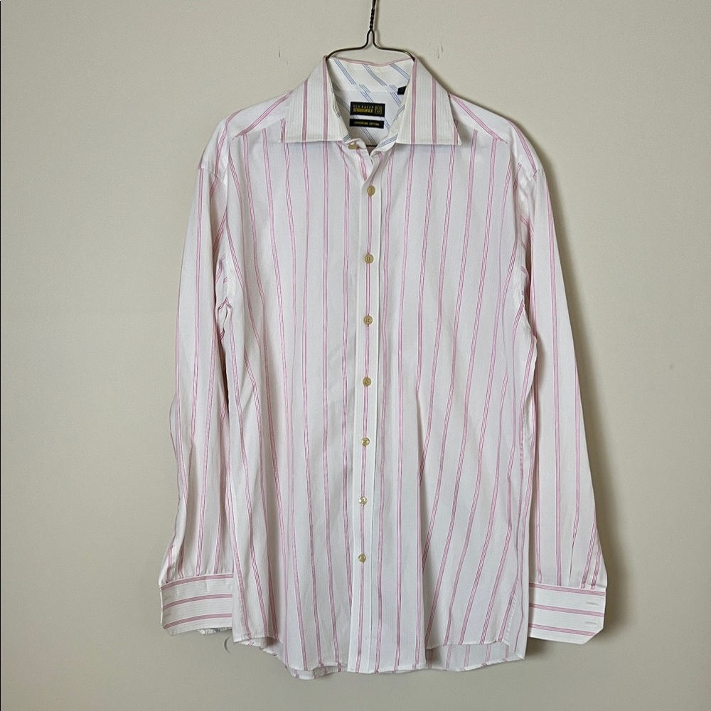 Ted Baker Endurance 16.5, 42 Classic White Dress Shirt with Pink Stripes w/blue